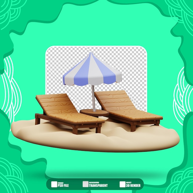 PSD 3d illustration of beach chair and umbrella 2