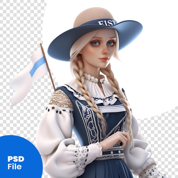 PSD 3d illustration of a beautiful girl in a national costume of finland psd template