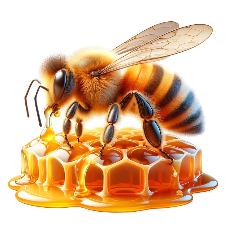 PSD 3d illustration of a bee on a honeycomb