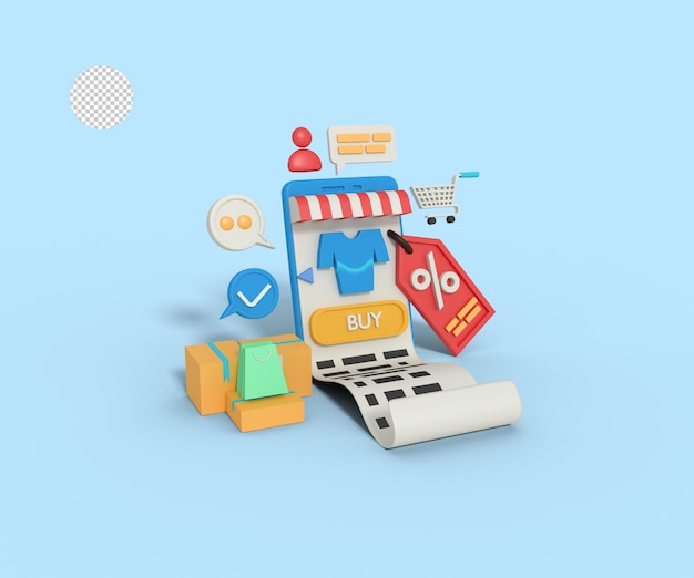 3d illustration of bill shopping online discount