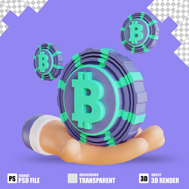 3D illustration bitcoin and hand 2 suitable for cryptocurrency