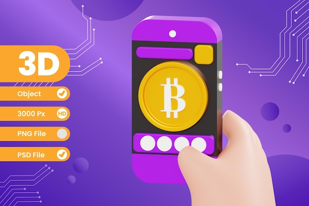 PSD 3d illustration bitcoin apps