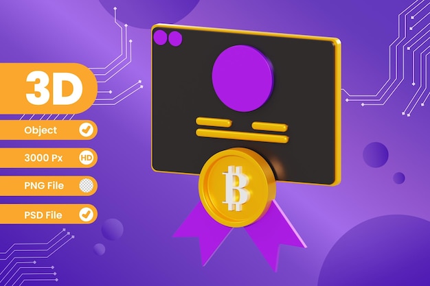 PSD 3d illustration bitcoin certificate