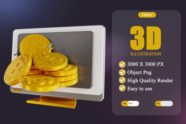 Illustrazione 3d bitcoin e computer