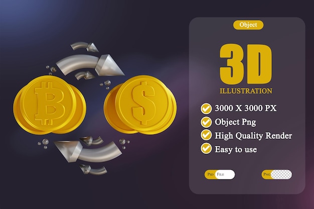 PSD 3d illustration bitcoin exchange 3