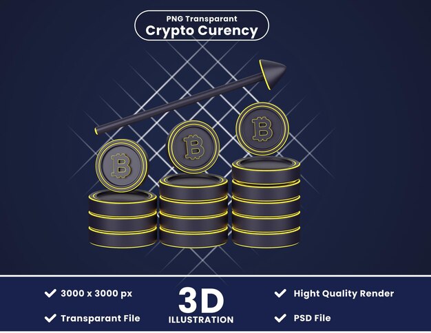 3D иллюстрация роста биткойнов
