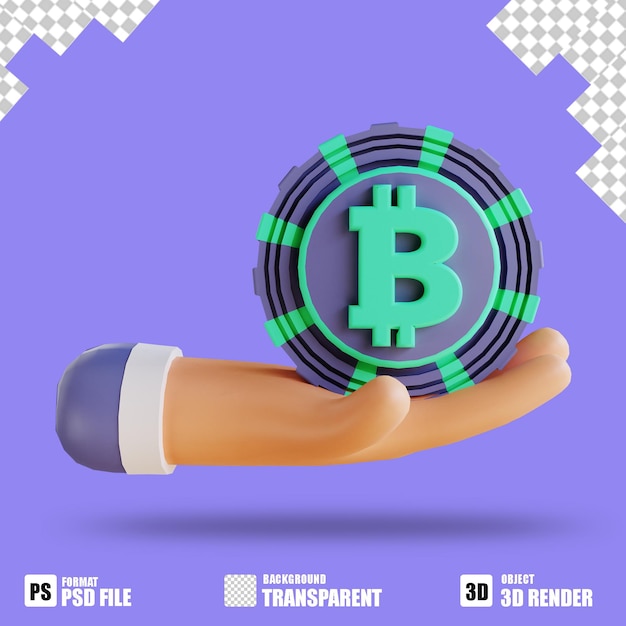 PSD illustrazione 3d bitcoin e mano 7 adatta per criptovaluta