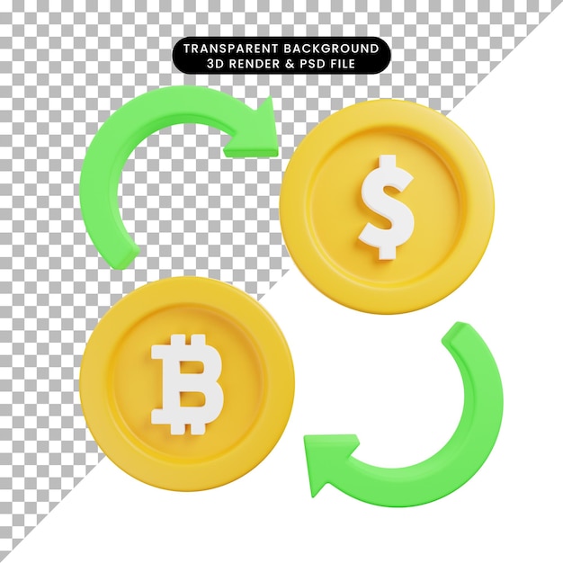 3d 그림 bitcoin 아이콘 교환 3d 렌더링 스타일