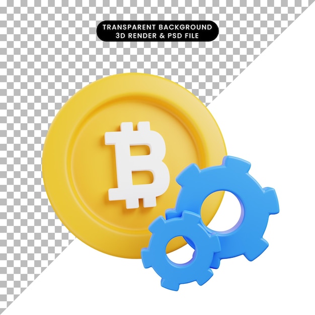 3d illustration bitcoin icon with gear 3d render style