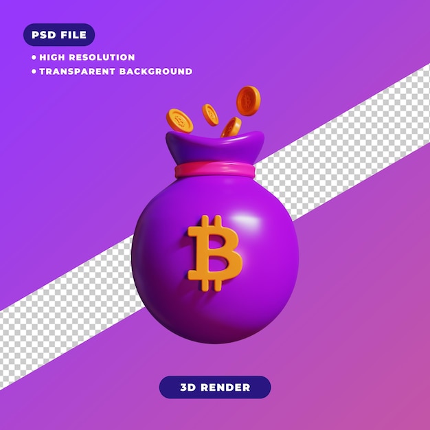 3d illustration of bitcoin money bag icon