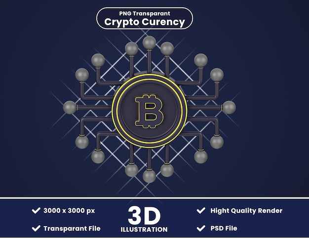 PSD 3d illustration of bitcoin network