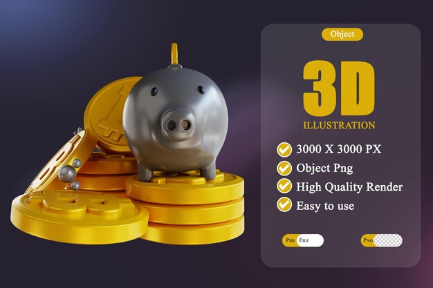 3d illustration bitcoin piggy bank 2