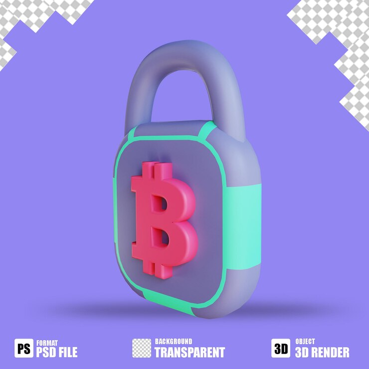 PSD 3d illustration bitcoin secure lock 2 suitable for cryptocurrency