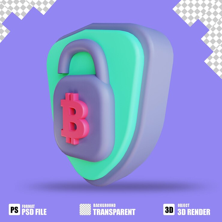 PSD 3d illustration bitcoin secure lock 3 suitable for cryptocurrency