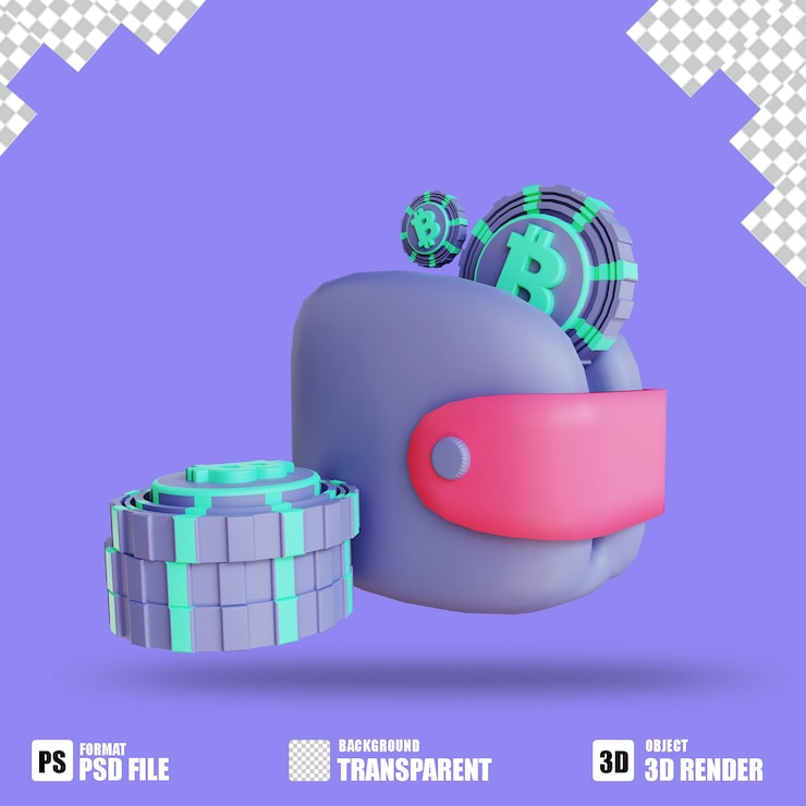 PSD 3d illustration bitcoin wallet 2 suitable for cryptocurrency