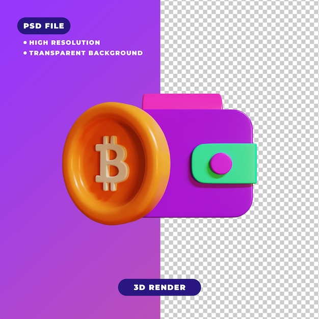 Illustrazione 3d dell'icona del portafoglio bitcoin
