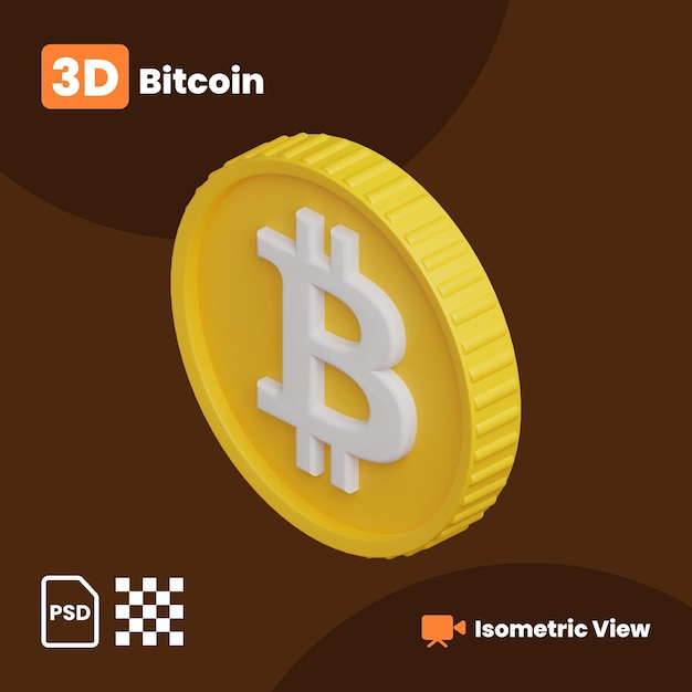 Illustrazione 3d di bitcoin con una vista prospettica