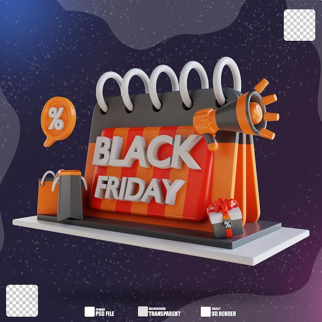 PSD 3d illustration black friday calendar dscount 3