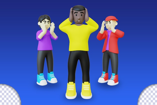 PSD 3d illustration of black guy getting shouted by bully black guy getting bullied closed his ear 3d render
