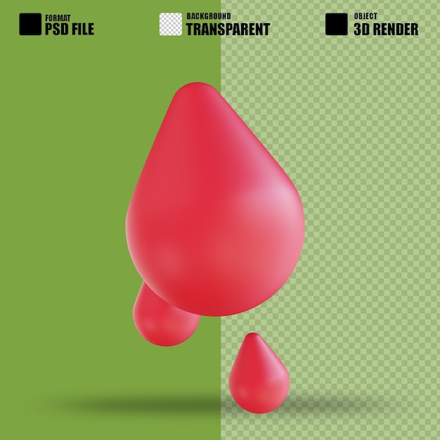 PSD illustrazione 3d goccia di sangue adatta per uso medico