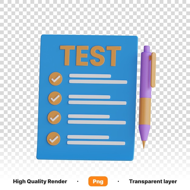 PSD illustrazione 3d un quaderno blu con una penna blu con il test scritto su di esso sullo sfondo trasparente