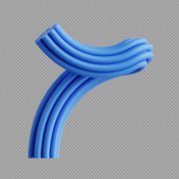 3D illustration of a blue number with a line written 7 on it in transparent background