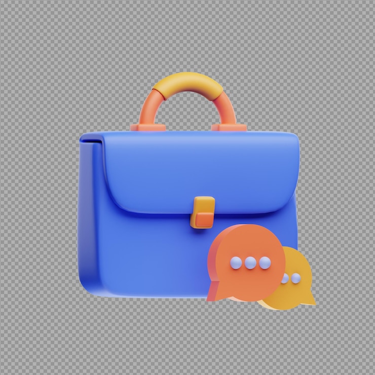 PSD 3d illustration of a blue and orange hand bag in transparent background