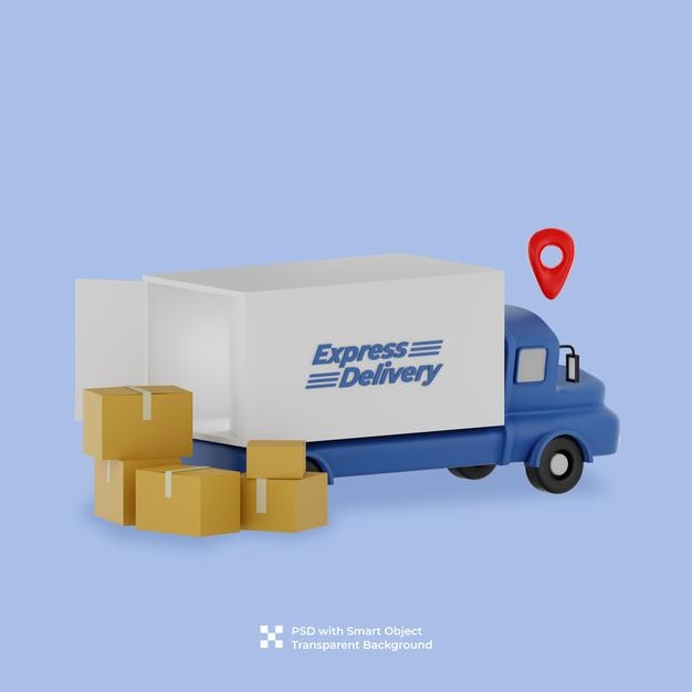 3d illustration of a blue truck box sending package