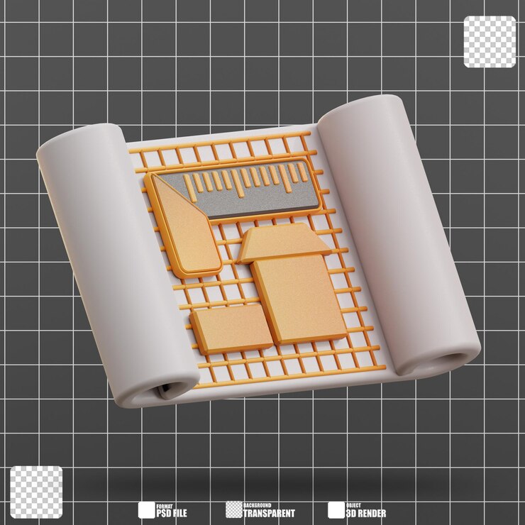 PSD 3d illustration blueprint