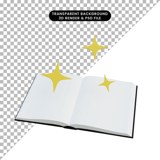 PSD 3d illustration book open and blink light with sparkle