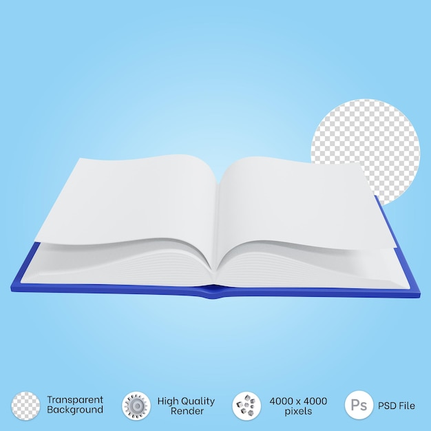 3d illustration of book opened with a blank white page