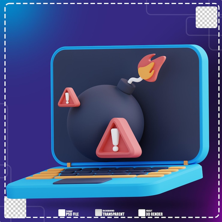 PSD 3d illustration of boom warning laptop 3