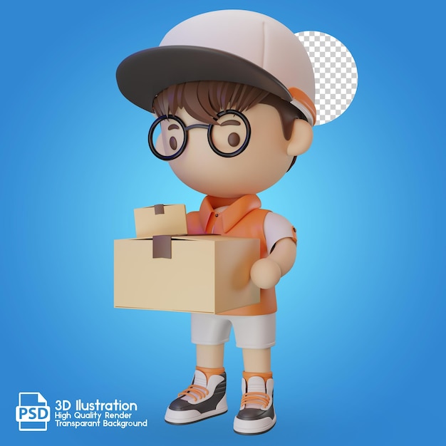 A 3d illustration of a boy holding a box