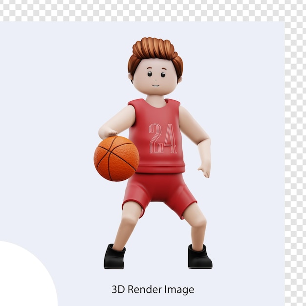 3d illustration boy playing basketball