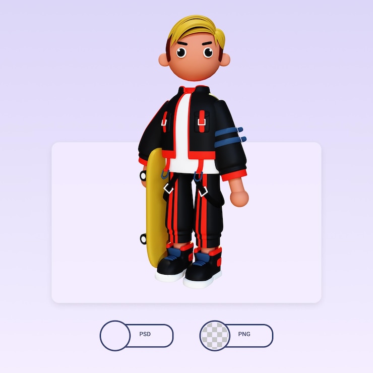 PSD 3d illustration boy skateboarding
