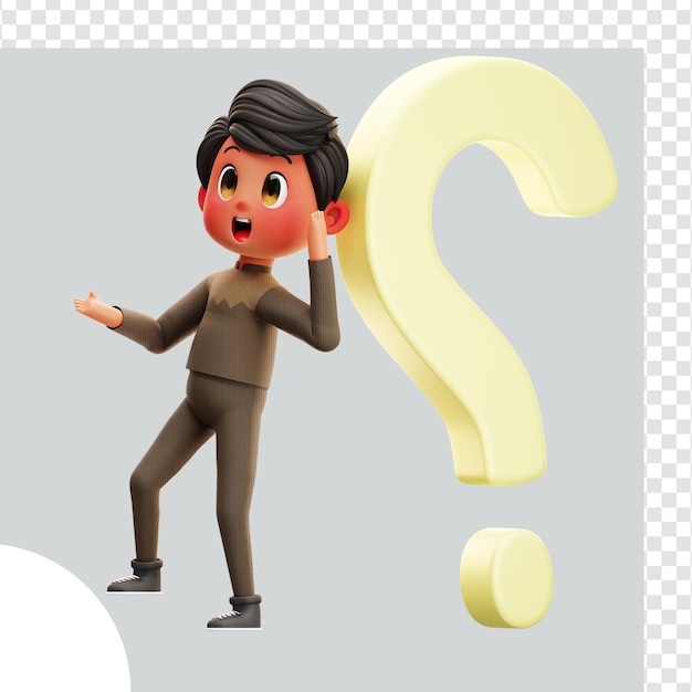 PSD 3d illustration boy thinking questions