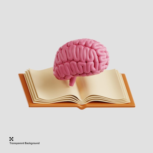 PSD illustrazione 3d del cervello e del libro aperto