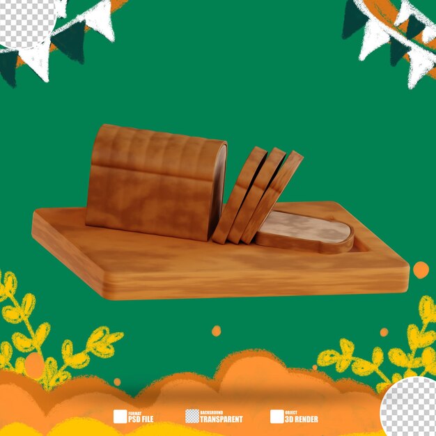 PSD illustrazione 3d pagnotta di pane in legno 2