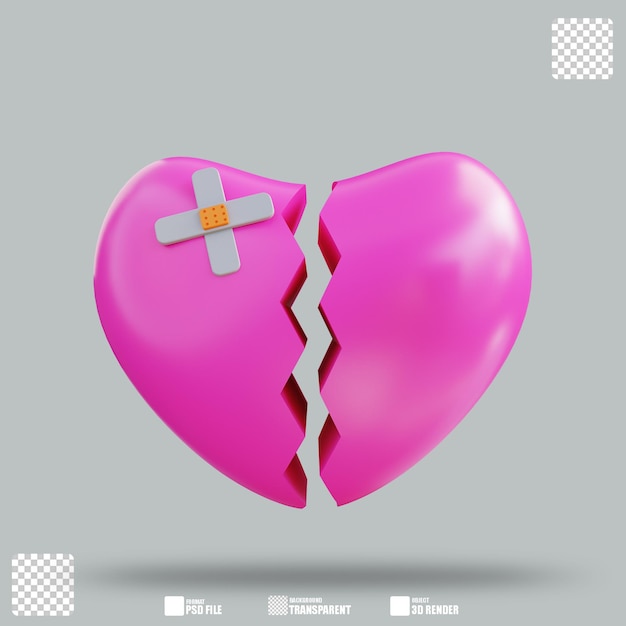 PSD illustrazione 3d cuore spezzato 3