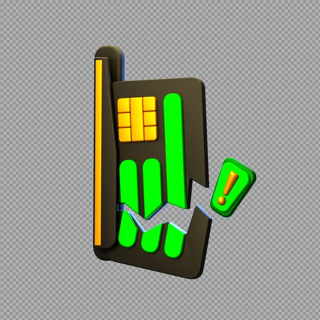 PSD 3d illustration of a broken sim card icon or credit card