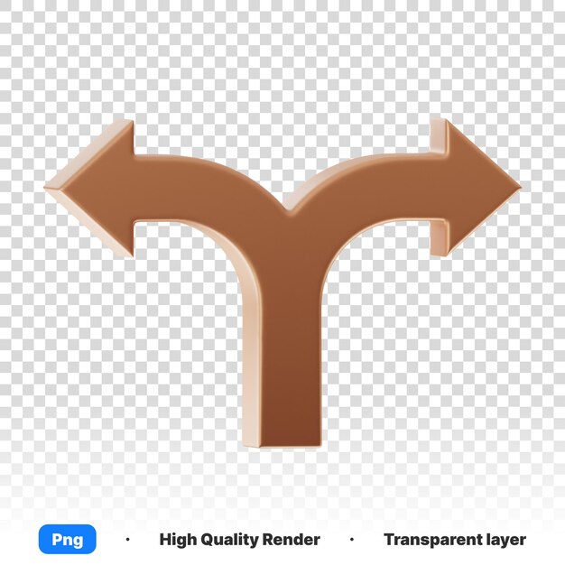 PSD 3d illustration of brown and black arrow sign pointing towards a direction in transparent background