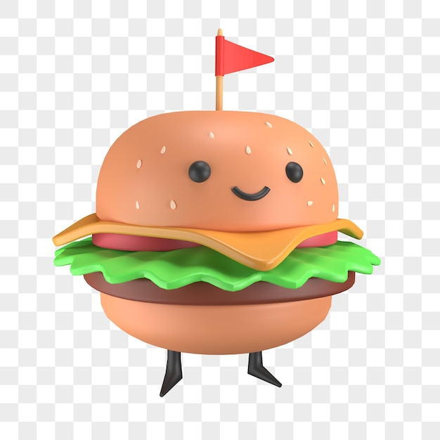 PSD illustrazione 3d carattere di hamburger