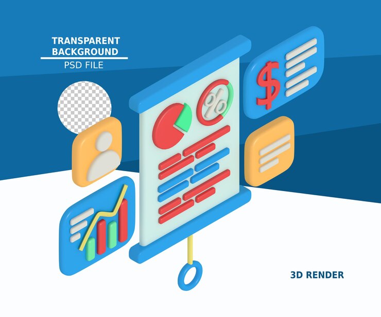 PSD 3d illustration of business financial report presentation