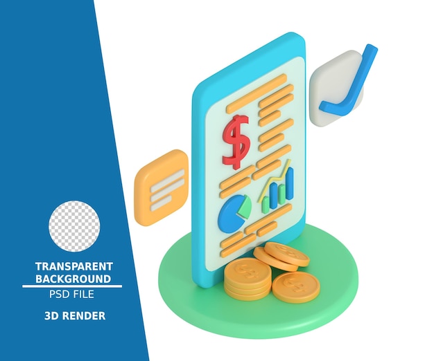 3d illustration of a business financial report on a smartphone