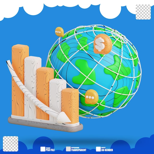 PSD 3d illustration business global graph down 2