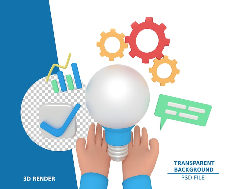 PSD 3d illustration of a business idea with a light bulb
