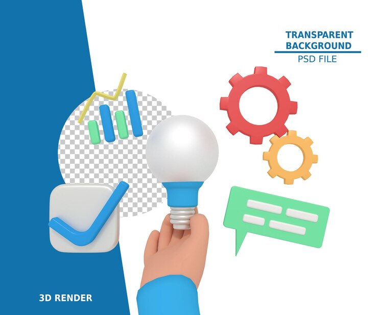 PSD 3d illustration of a business idea with a light bulb