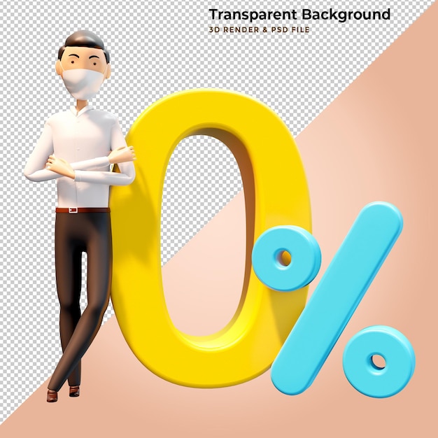 3d illustration business man promotion with zero percent number