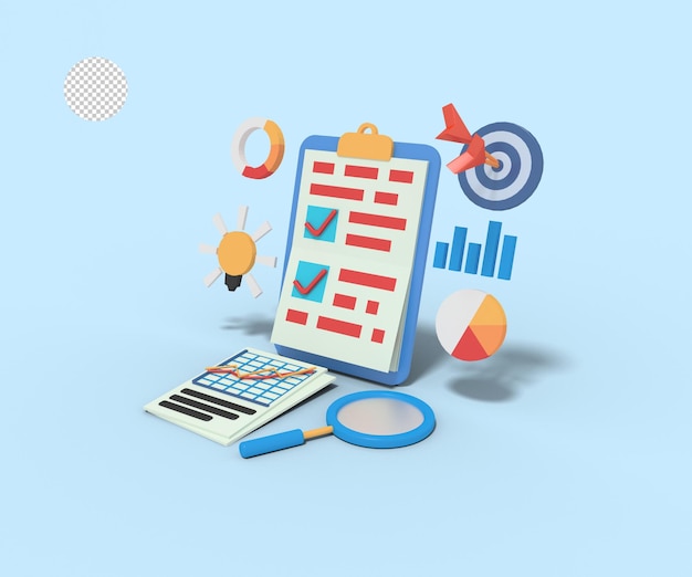 3d illustration of business planning checklist ideas