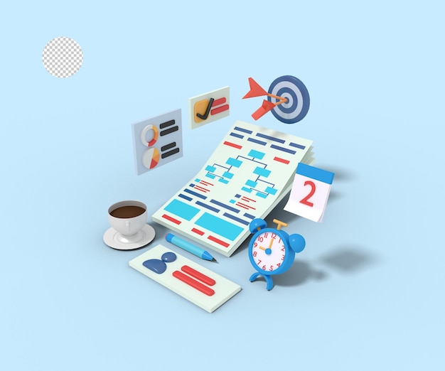 3d illustration of business planning workflow